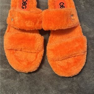 GBG Vibrant Orange Fuzzy Slippers